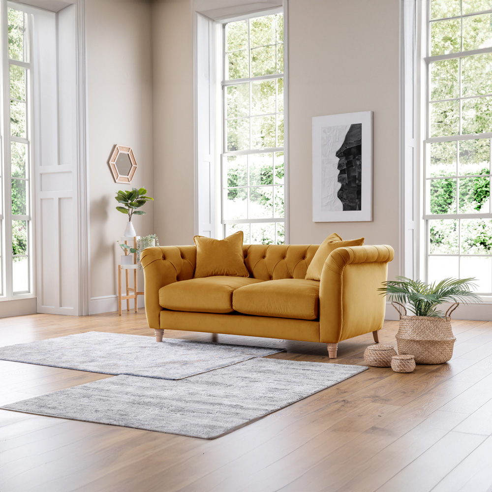 2 Seater Ochre Velvet Sofa Image 5