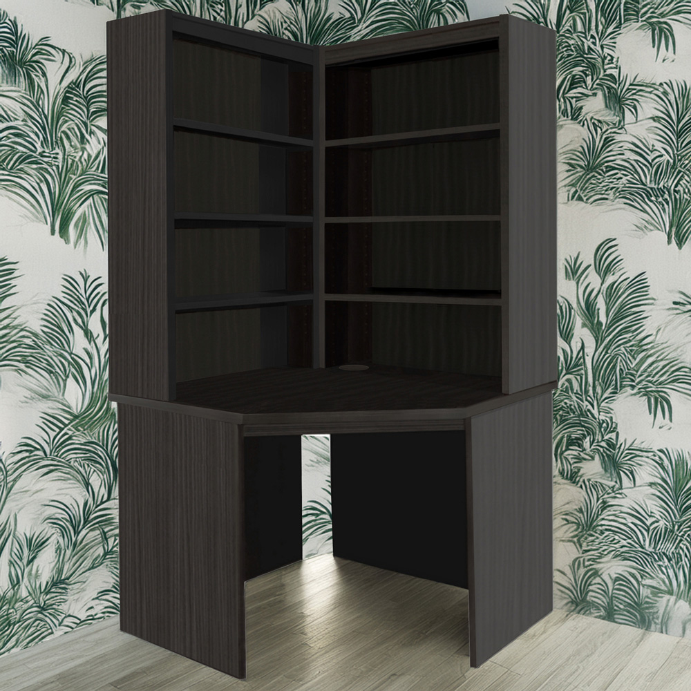 R White Cabinets Corner 8 Shelf Computer Desk with Hutch Set Black Image 1