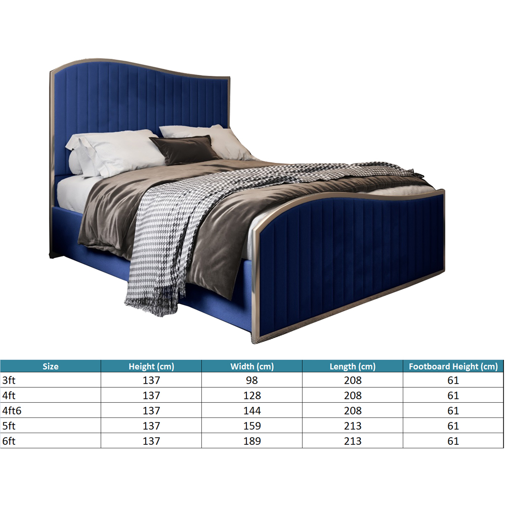 Brixton Blue Small Double Velvet Upholstered Metal Bed Frame with Wave Headboard Image 7