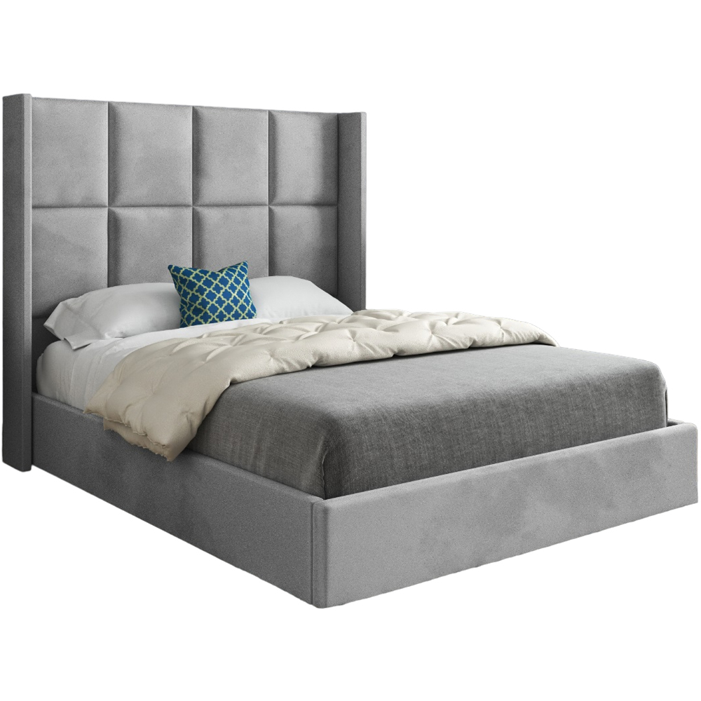 Quanta Single Grey Soft Velvet Upholstered Bed Frame with Straight Winged Headboard Image 2