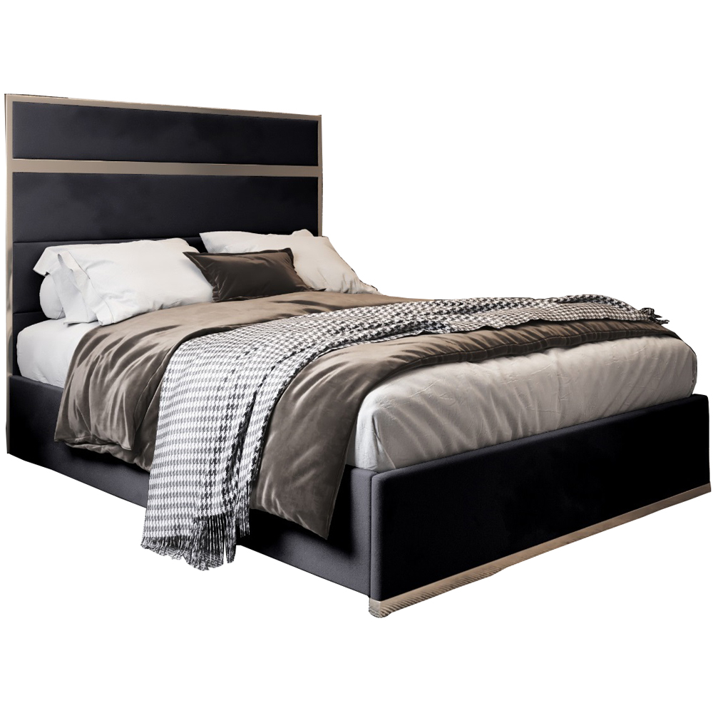 Bentley Black Single Velvet Upholstered Metal Bed Frame with Panelled Headboard Image 2
