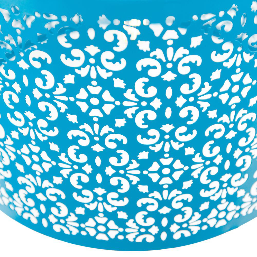 Happy Homewares Matt Teal Metal Marrakech Pendant Shade with Floral Decoration Image 2