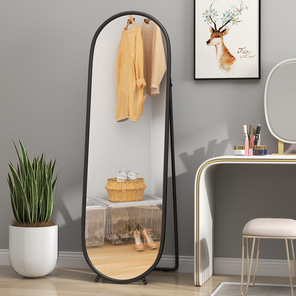 Portland Black Metal Frame Oval Full Length Mirror 160 x 40cm Image 4
