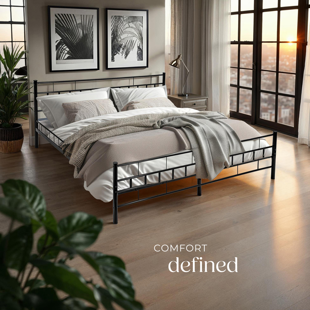 tectake Double Black Metal Bed Frame with Slatted Base Image 3