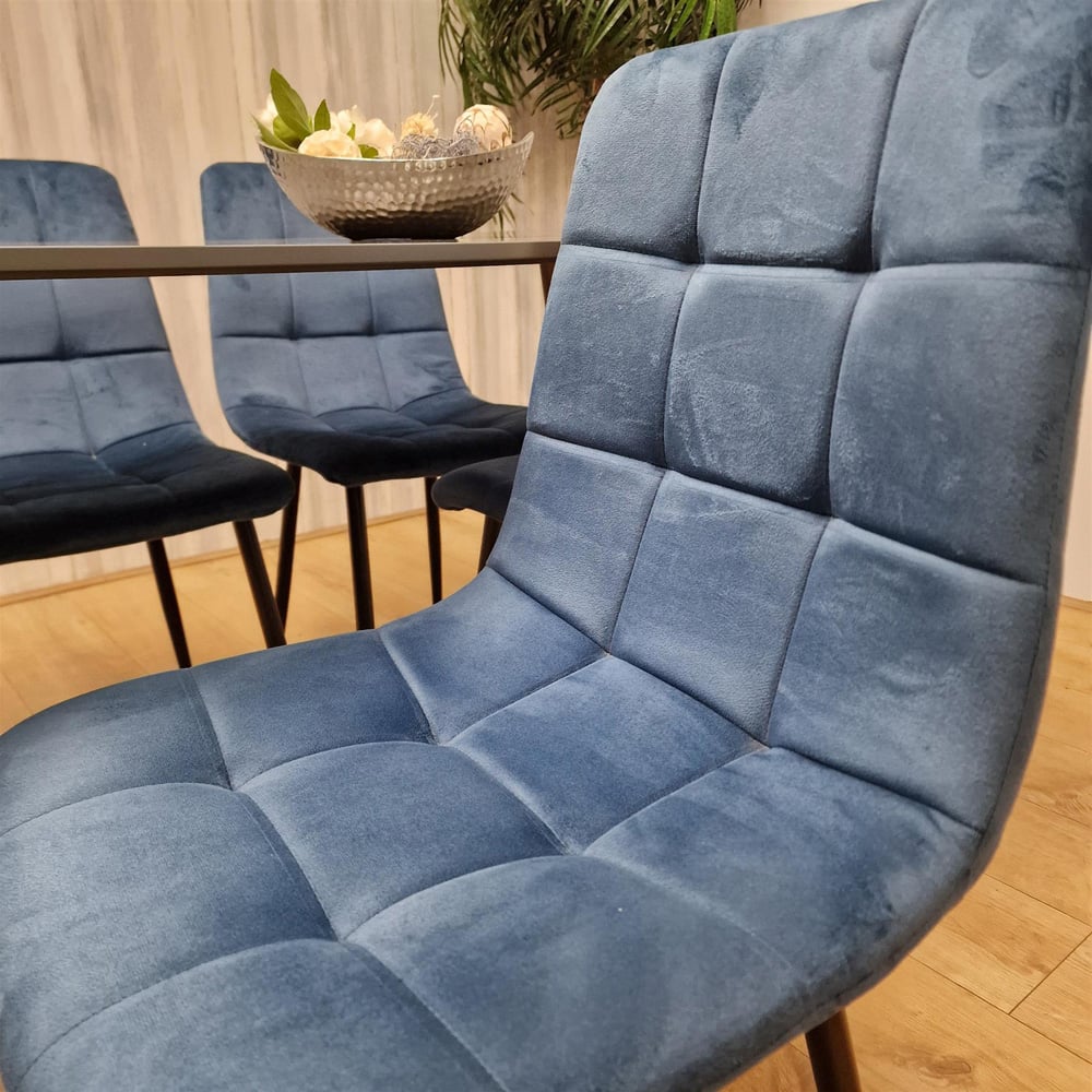 Portland 4 Seater Velvet Dining Set Grey and Blue Image 3