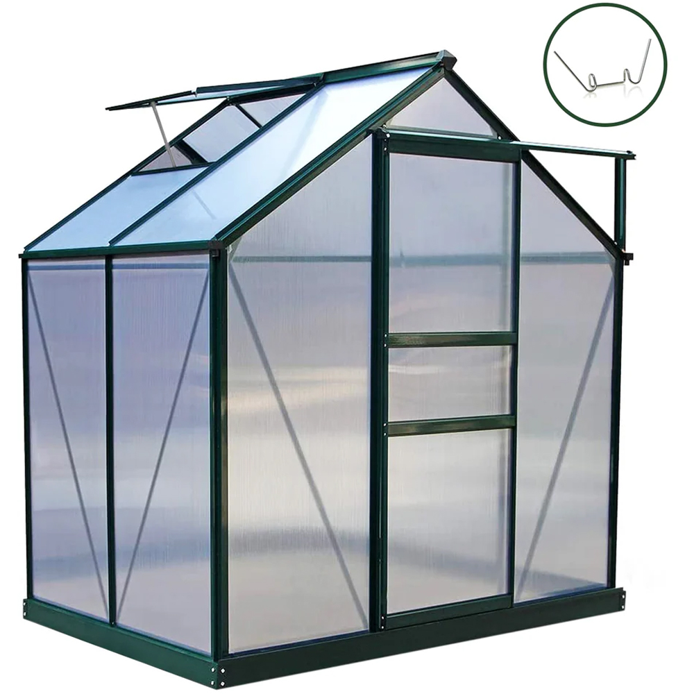 MonsterShop Green 6 x 4ft Polycarbonate Greenhouse with Base Image 3