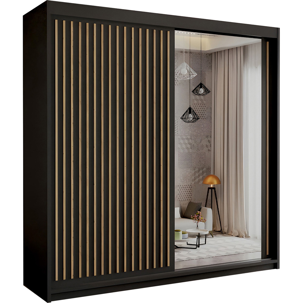 Sliding Wardrobes 4U Royal 2 Door Black Minimalist Mirror Wardrobe Image 2
