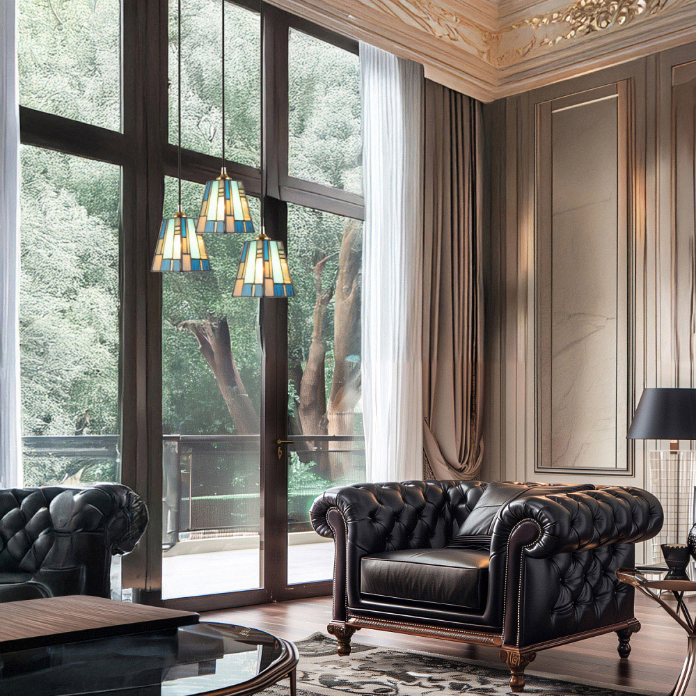 Happy Homewares Art Deco Tiffany Stained Glass Pendant Lamp Shade Image 2