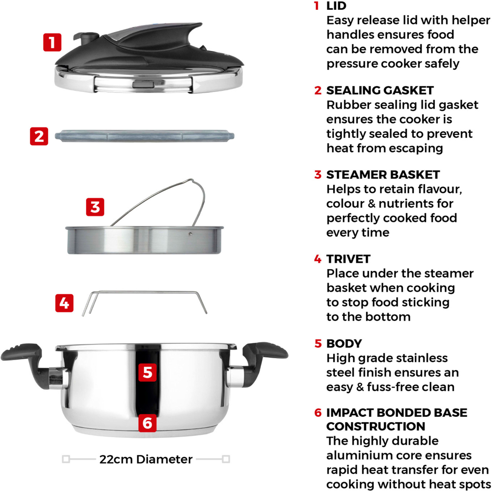 Tower 4L Silver One Touch Ultima Pressure Cooker Image 8