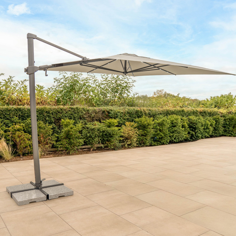 Kettler Orion Stone and Grey LED Cantilever Square Parasol with Granite Base and Night Cover 3 x 3m Image 2