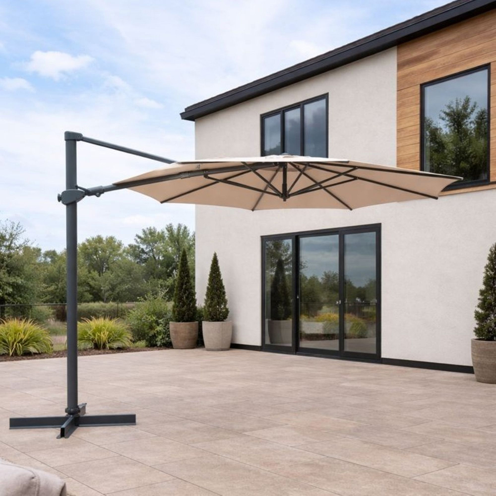 Kettler Aura Grey Vertical Tilt Cantilever Parasol with Cross Base and Night Cover 3m Image 2