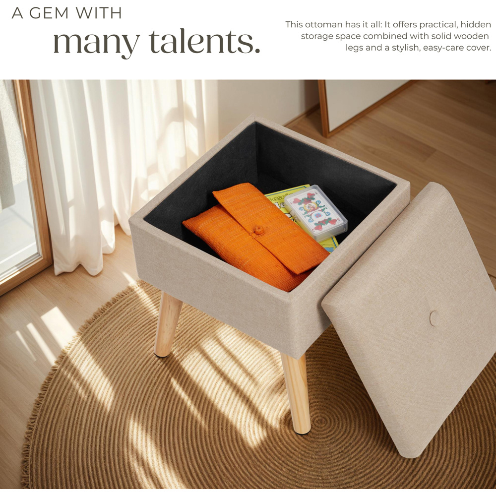 tectake Elva Sand Linen Look Padded Stool with Storage Image 4