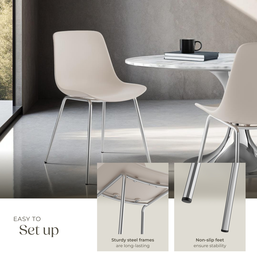 tectake Mave Set of 6 Taupe and Chrome Dining Chair Image 4