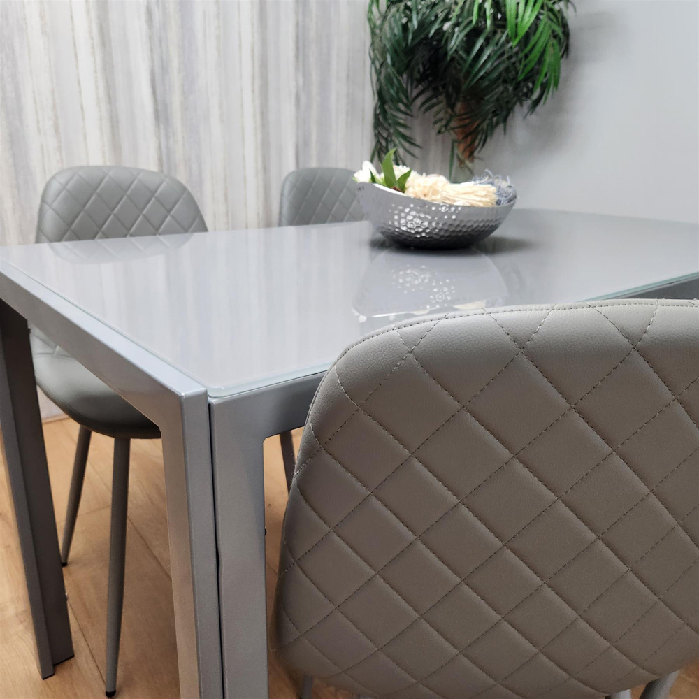 Kosy Koala 4 Seater Leather Glass Dining Set Grey Image 2