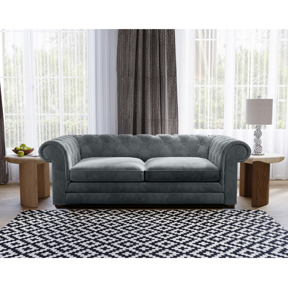 Flair Ralph 2 Seater Grey Velvet Chesterfield Sofa Bed Image 3