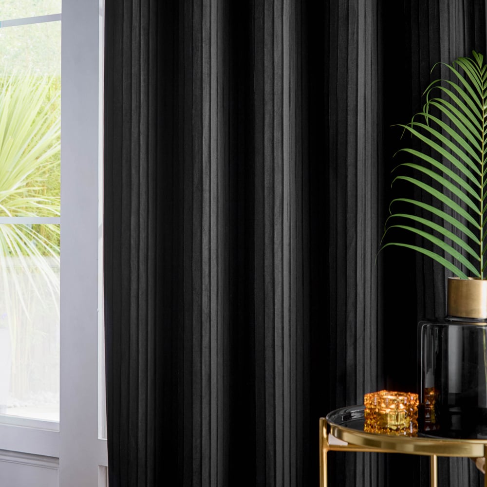 Paoletti Corinthian Black Velvet Eyelet Curtains 168 x 183cm Image 3