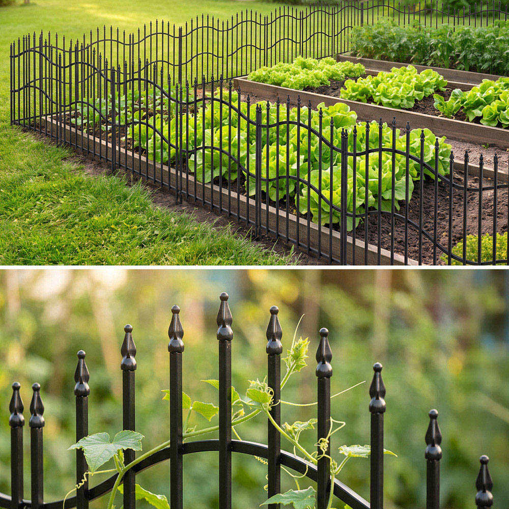 Living and Home Wave Design 2.6ft 5 Pack Metal Garden Fence Panel Image 3
