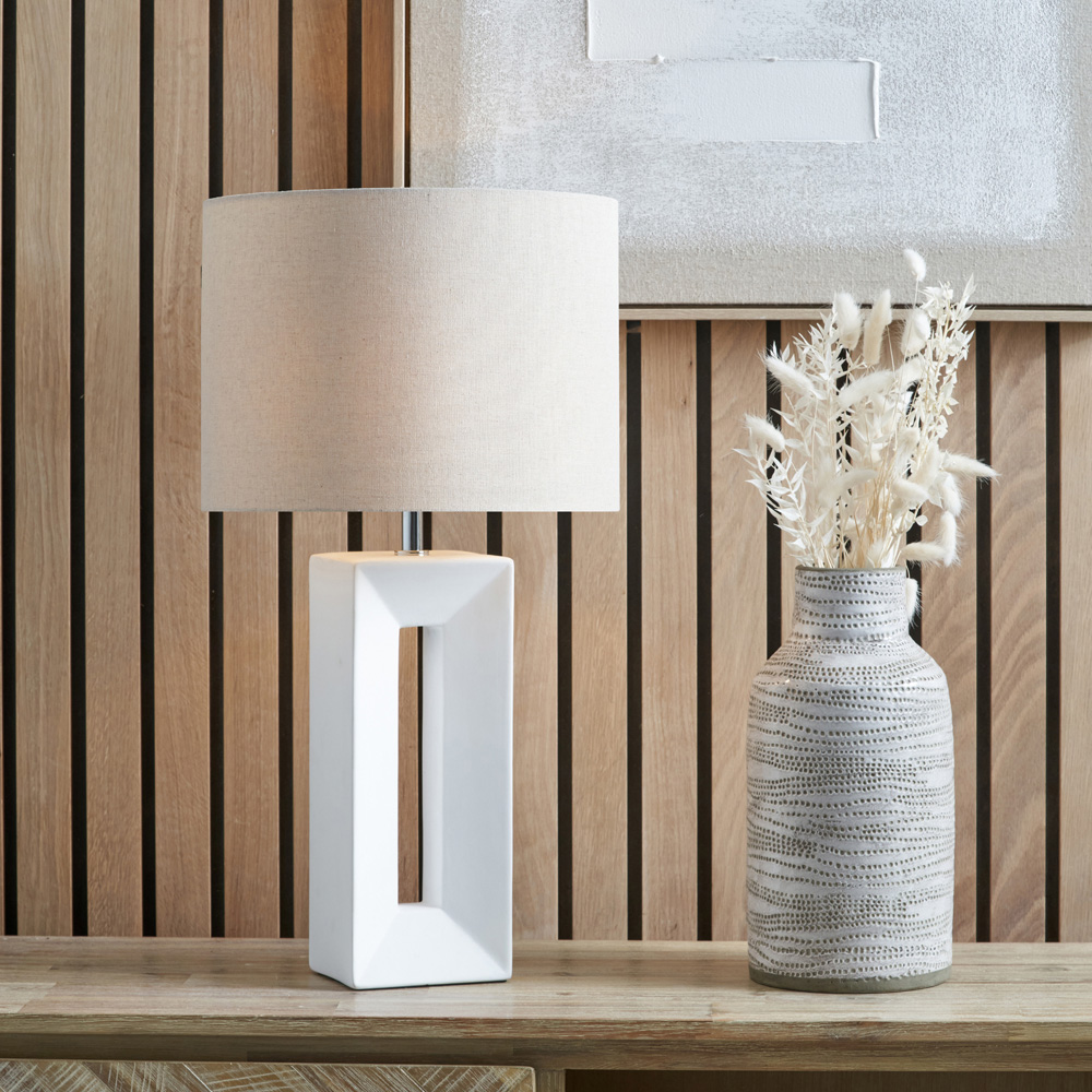 Pacific Lifestyle Block White Ceramic Tall Table Lamp Image 2