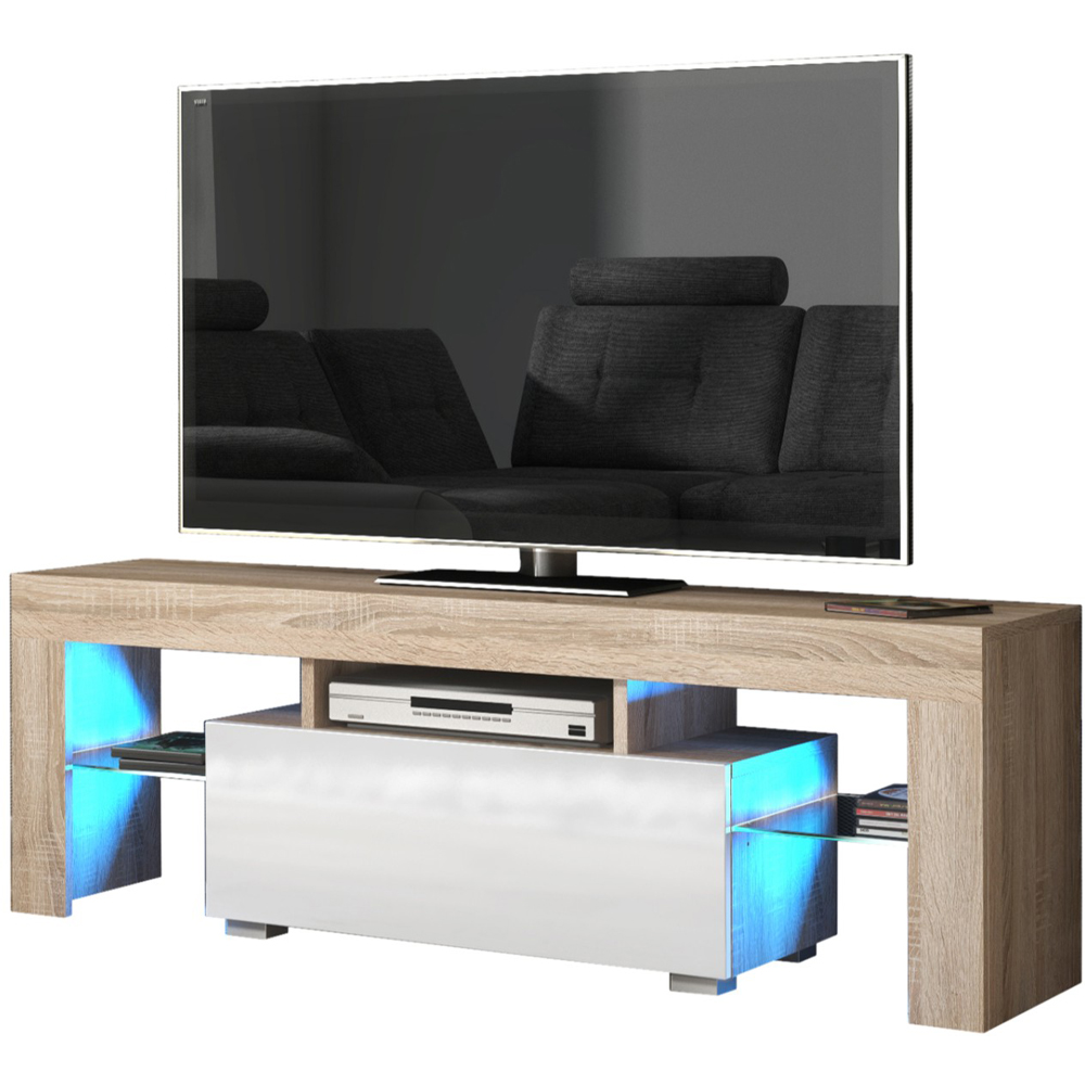 Creative Furniture Floe Oak and White Gloss Single Door 3 Shelf TV Unit with LED Image 3