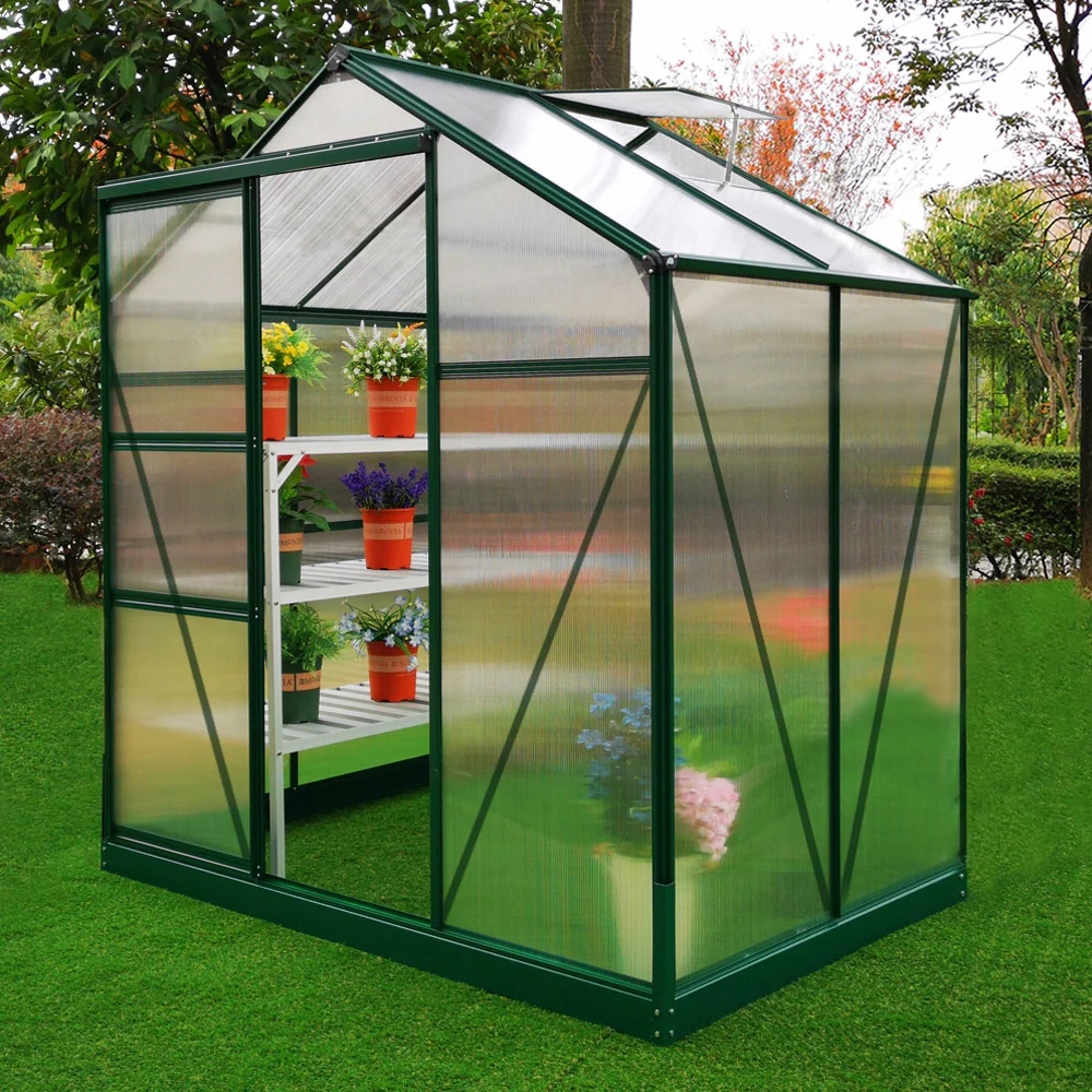 MonsterShop Green 6 x 4ft Polycarbonate Greenhouse with Base Image 2