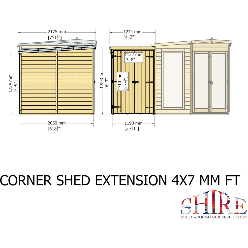 Shire Barclay 7 x 11ft Double Door Corner Summerhouse with Side Shed Image 9