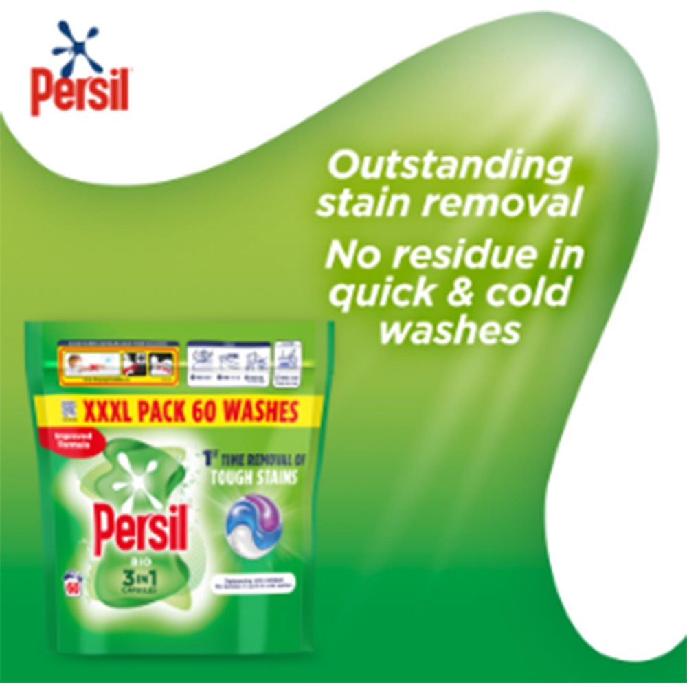 Persil Bio 3 in 1 Laundry Washing Capsules 60 Washes 1.266kg 5 Pack Image 6
