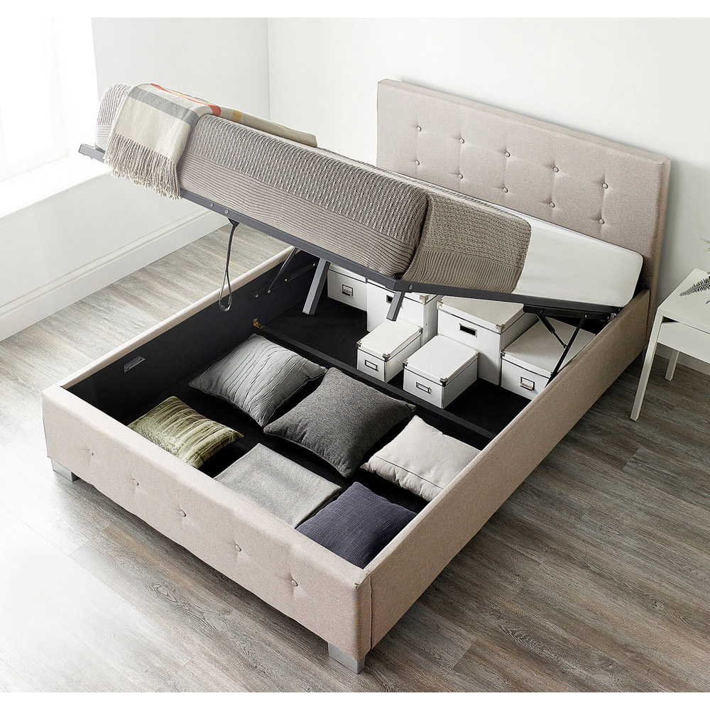 Aspire Single Beige Linen End Lift Ottoman Storage Bed Image 5
