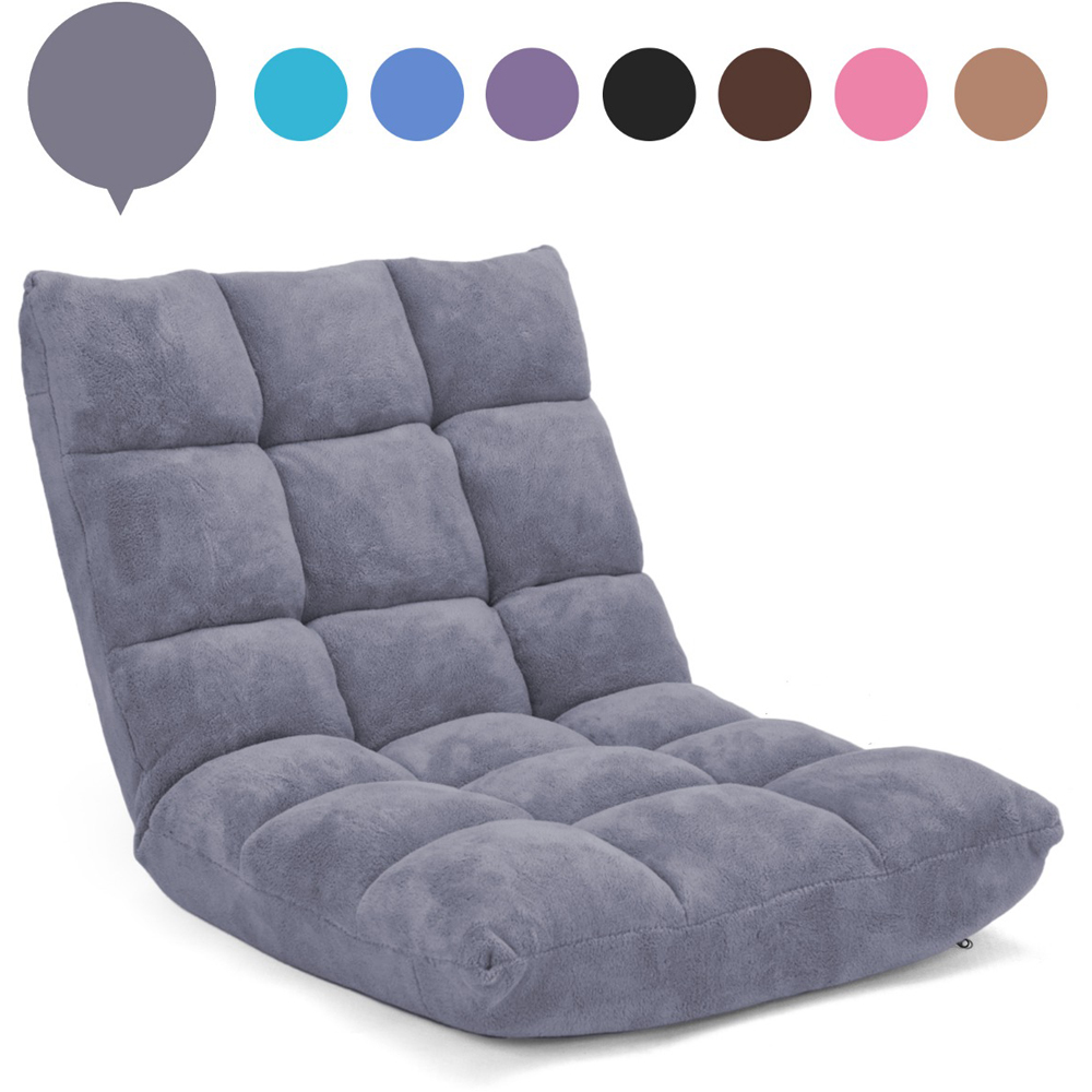 Costway Grey Coral Velvet Floor Gaming Chair with Adjustable Back Image 3