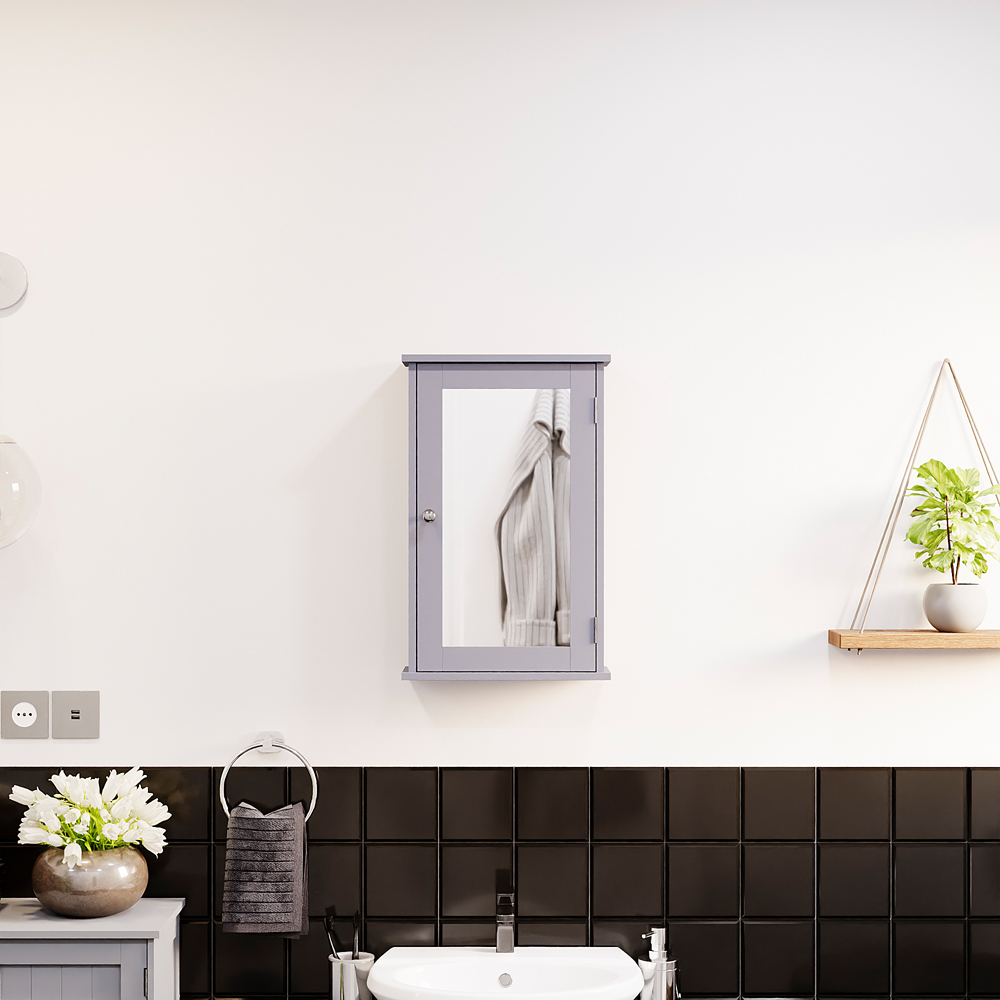 Bath Vida Priano Single Mirrored Door Grey Bathroom Cabinet Image 5
