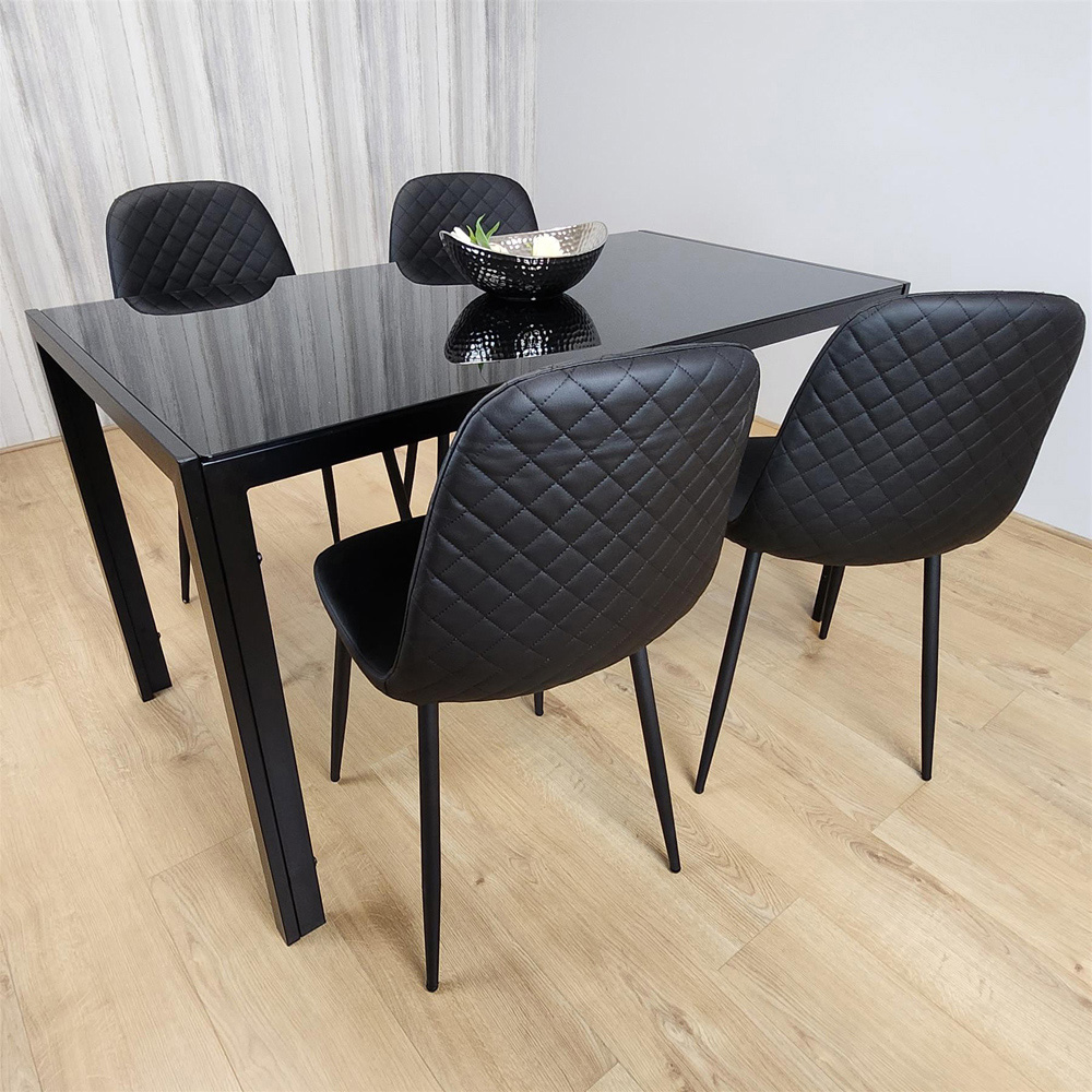 Portland Leather and Glass 4 Seater Dining Set Blue and Black Image 2