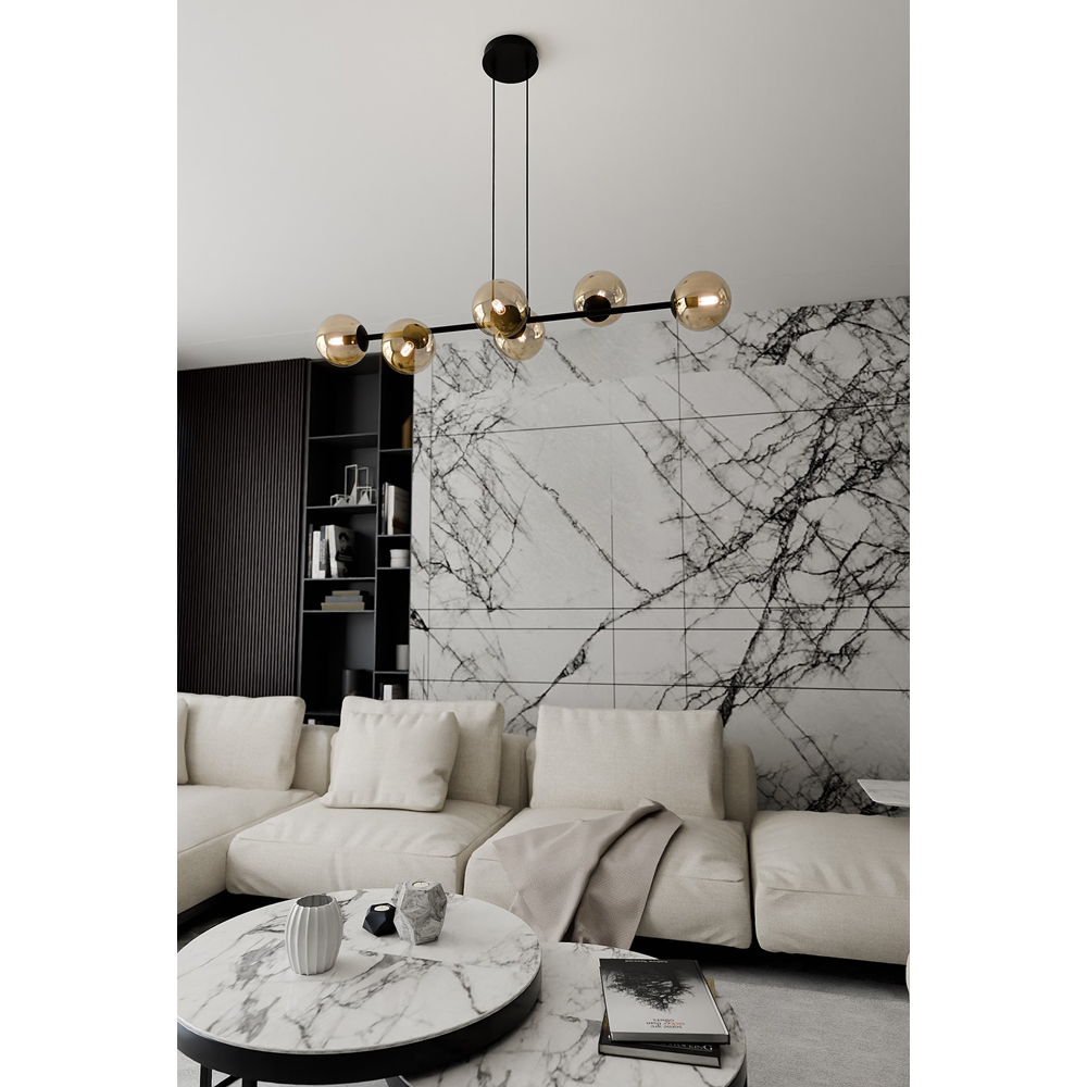 Emibig Rossi 6 Light Amber Shade Black E14 Ceiling Pendant Light Image 4