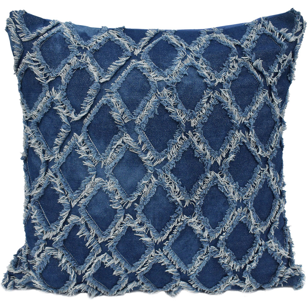 Velosso Denim Blue Tuft Filled Cushion 43 x 43cm 2 Pack Image 1
