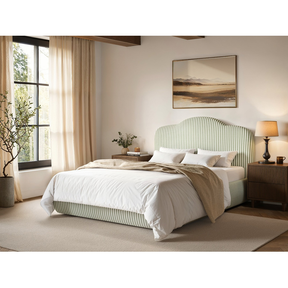 SOLACE+CO Skylynn Cloud Green Double Ottoman Bed with Curved Padded Headboard Image 8