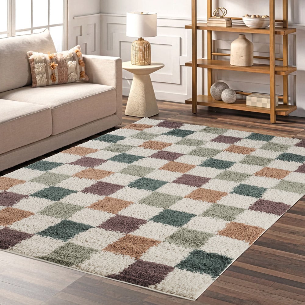 Desire Rugs Chester Multicolour Shaggy Checkered Rug 60 x 220cm Image 7