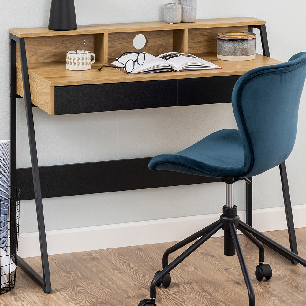 Florence Reece 2 Drawer Oak and Black Office Desk Image 1