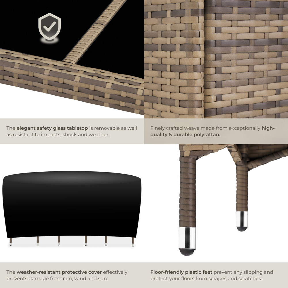 tectake Lisbon 6 Seater Rattan Garden Dining Set Natural and Dark Grey Image 5