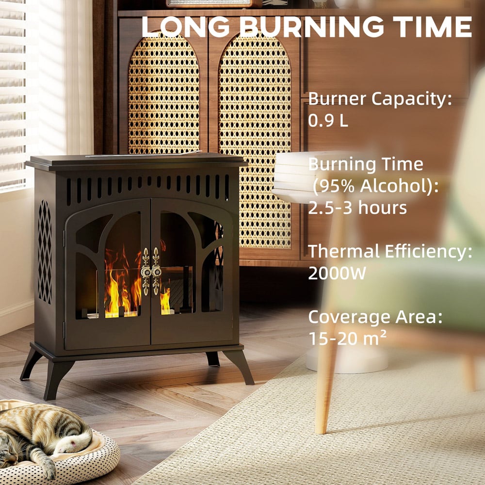 HOMCOM Bio Ethanol Fireplace Stove with Door Image 7