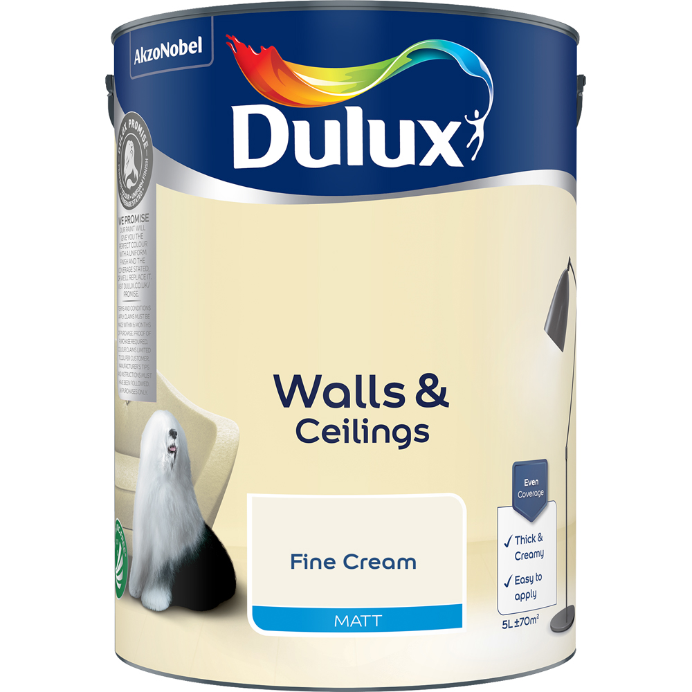 Dulux Fine Cream Walls and Ceilings Matt Emulsion Paint 5L Image 2