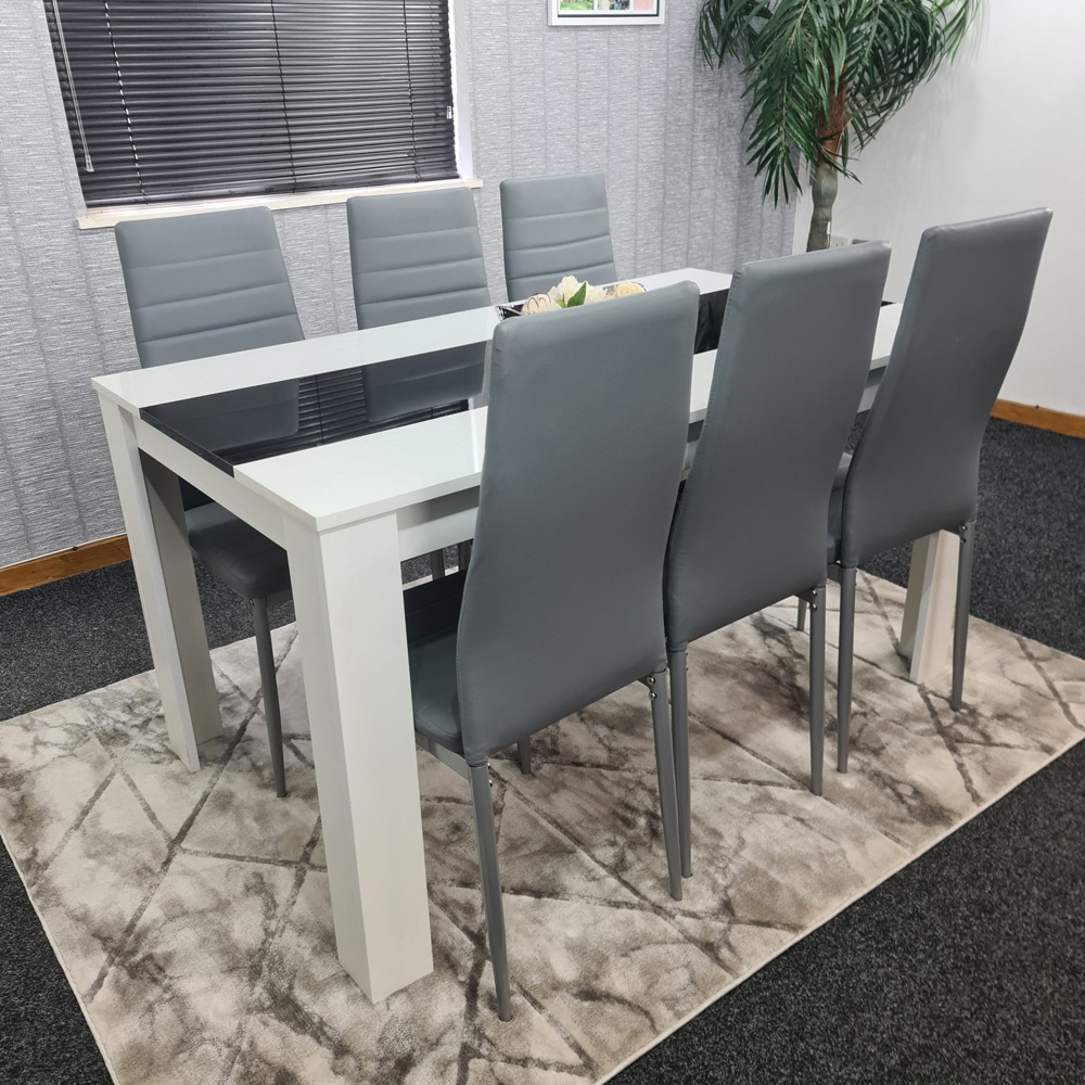 Portland Leather and Wood 6 Seater Dining Set White and Grey Image 3