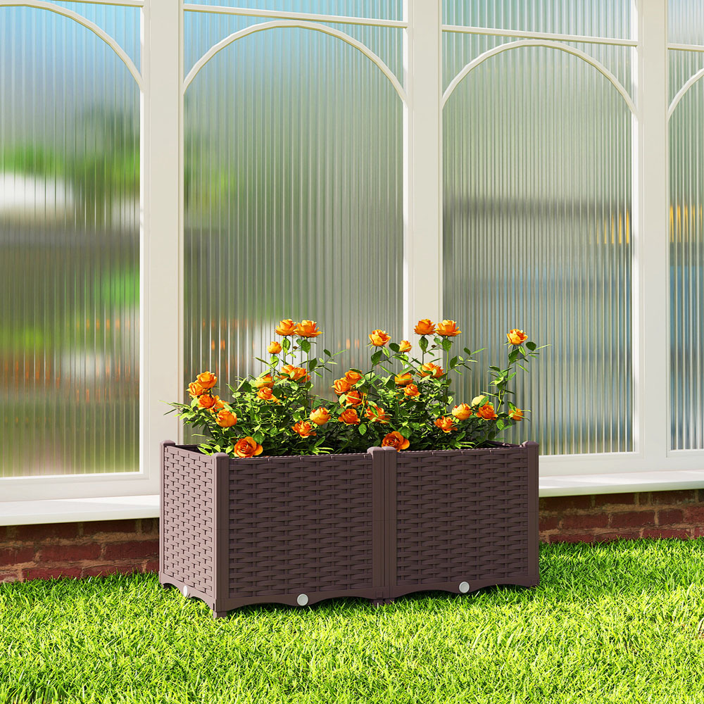 Outsunny Brown Plastic Self Watering Raised Garden Bed with Drainage Holes 37 x 40 x 80cm Image 3