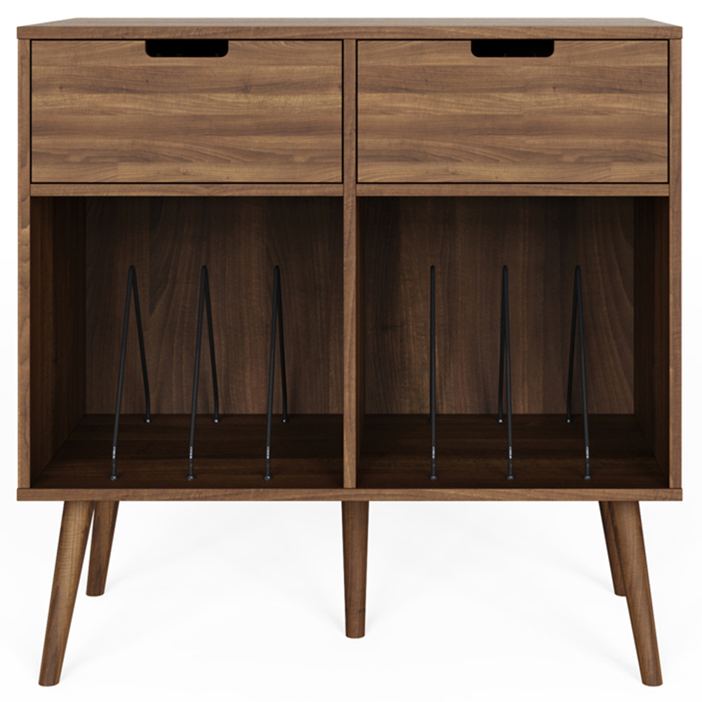 GFW Jaxon 2 Drawer 2 Shelf Walnut Turntable Stand Image 4