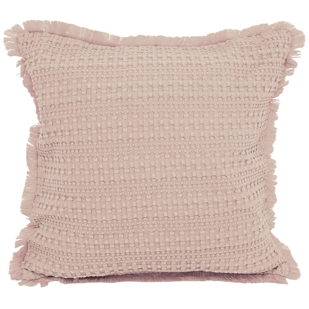 Velosso Waffle Fringed Pink Filled Cushion 43 x 43cm 2 Pack Image 1
