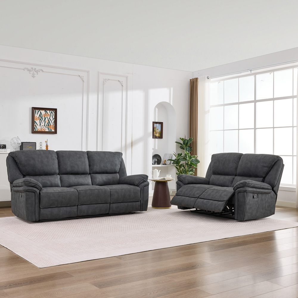Langham 5 Seater Dim Grey Leathaire Manual Recliner Sofa Set Image 8