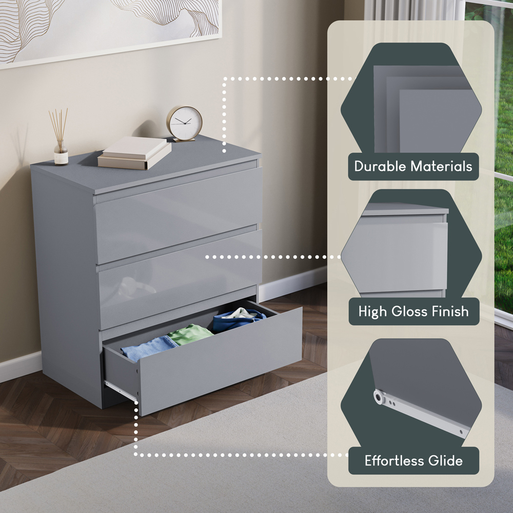 Vida Designs Glinton 3 Drawer Grey Chest of Drawers Image 6