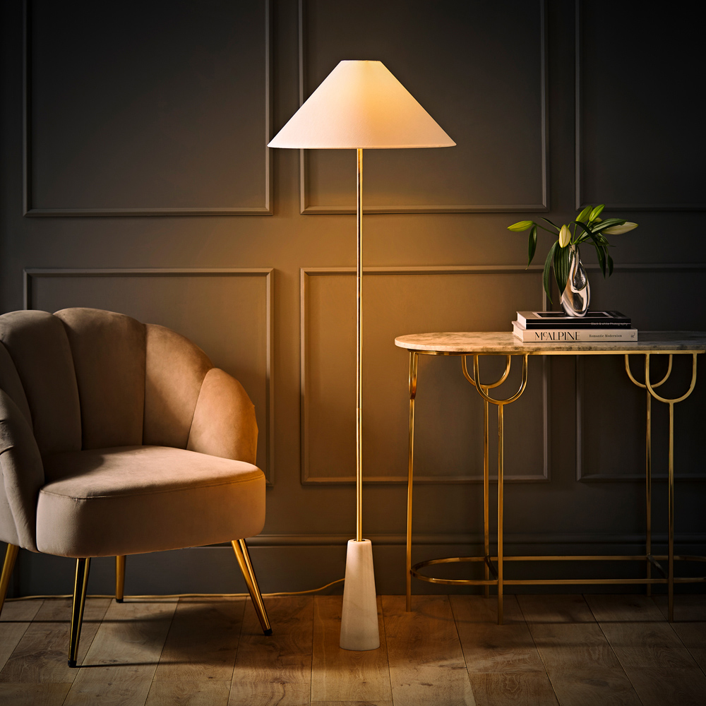 ValueLights Margot White Marble Taper Shade LED Floor Lamp Image 7