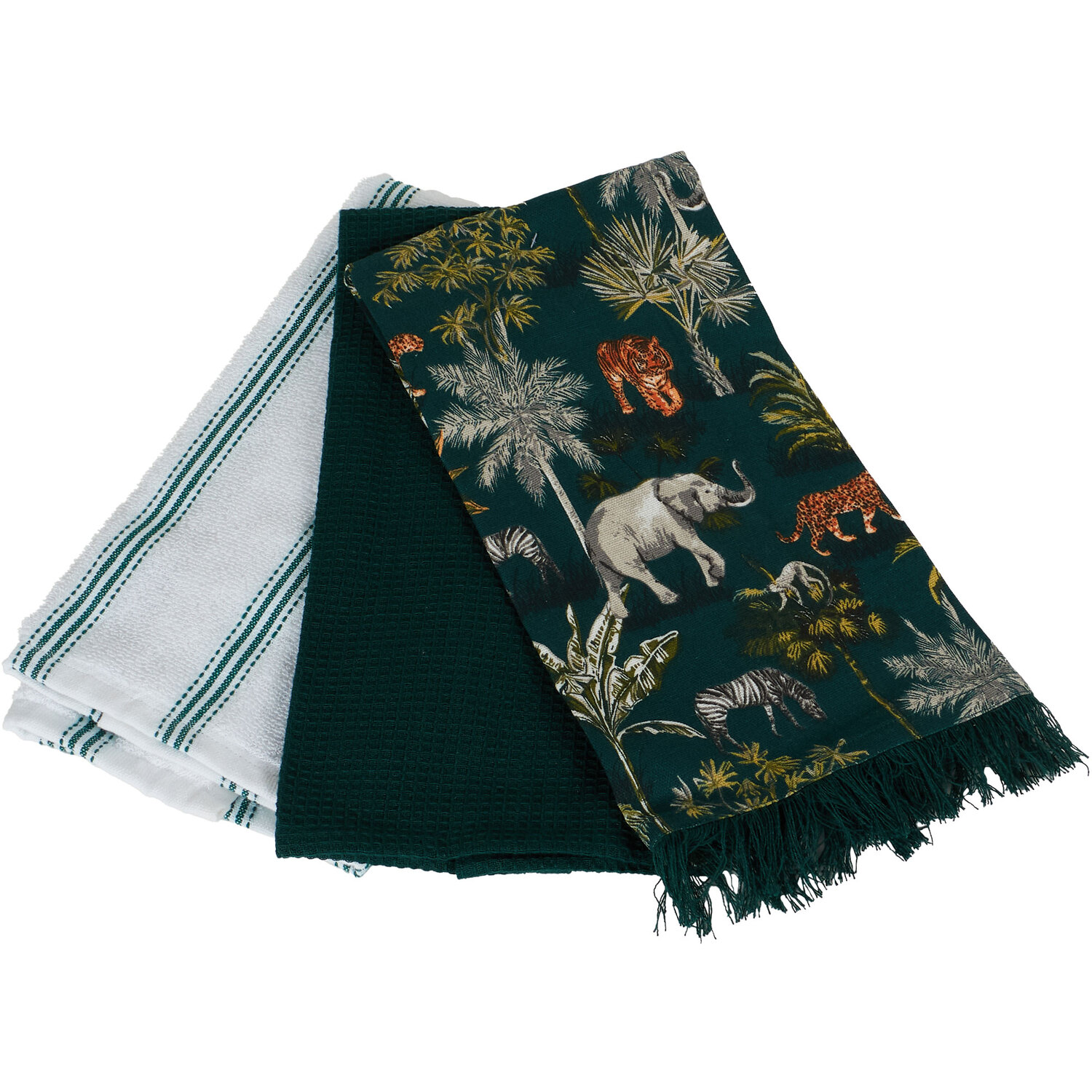 Pack of 3 Boho Jungle Kitchen Towels - Green Image 2