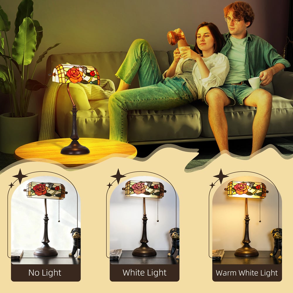 HOMCOM Antique Handcrafted Tiffany-Style Stained Glass Table Lamp Image 6