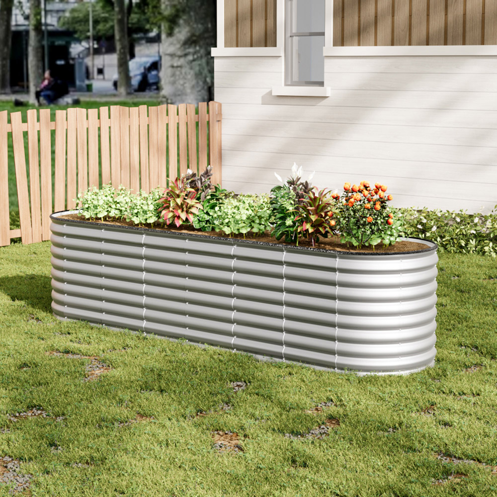 Living and Home Silver Oval Galvanised Steel Raised Garden Bed 320 x 80cm Image 2