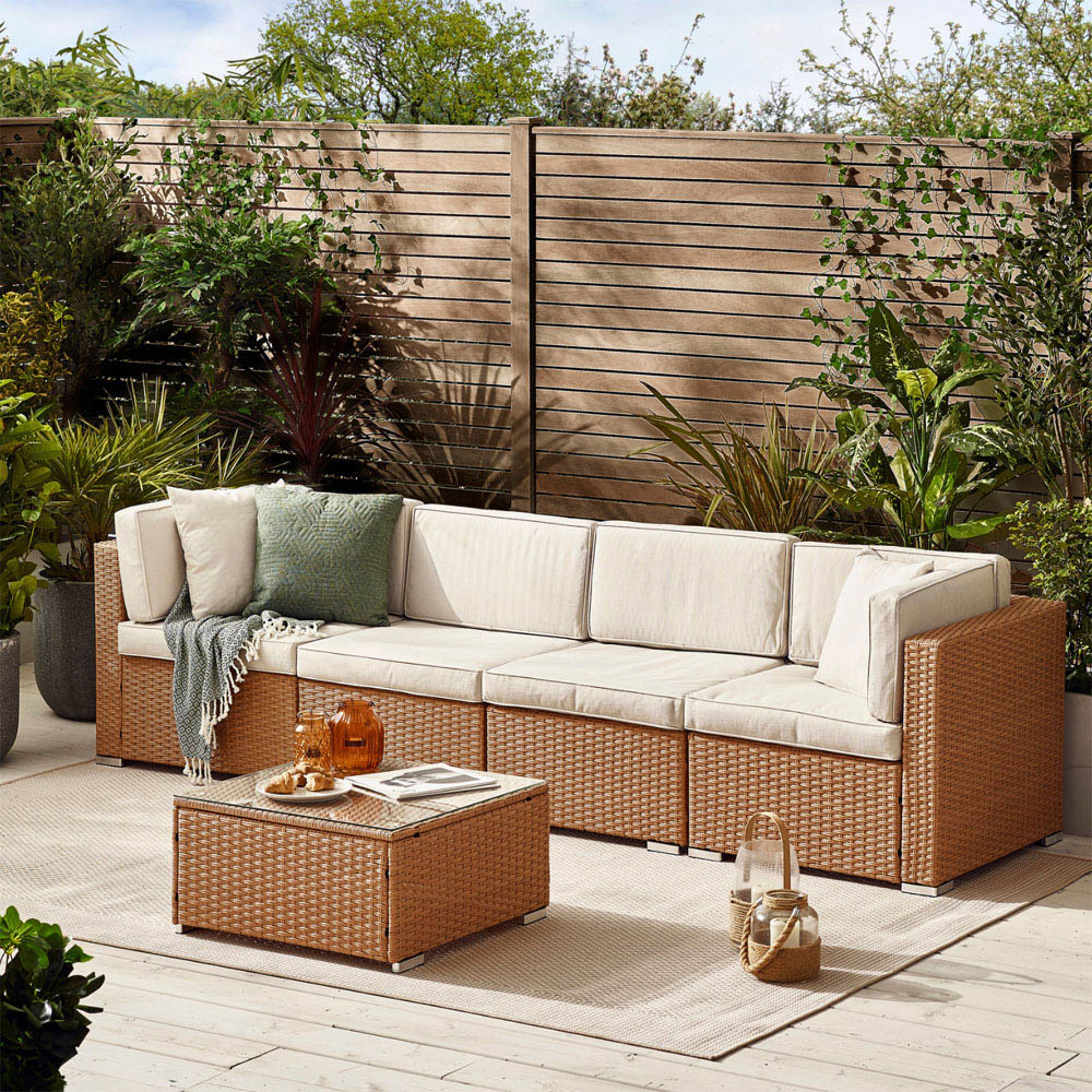 Furniturebox Windermere 4 Seater Beige Rattan Sofa Lounge Set Image 5