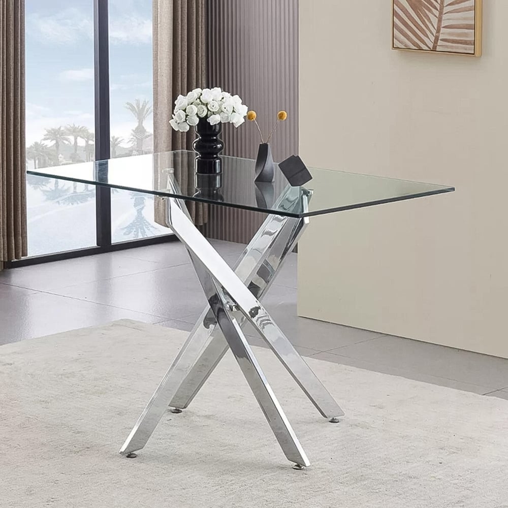 Kosy Koala 4 Seater Glass Rectangle Dining Set Blue Velvet Image 3